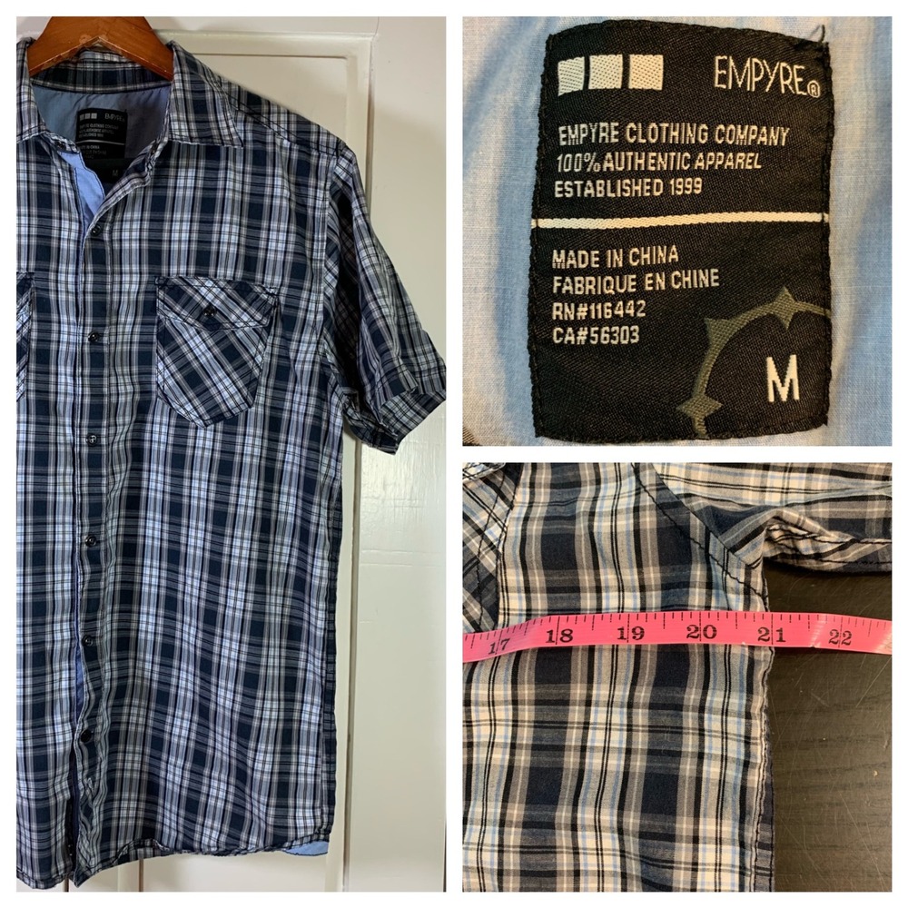 Plaid Western Yoke Skate Shirt Empyre Mens Medium Grunge Indie Y2K Skater Casual